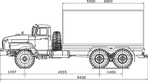 Схематический рисунок  Урал 4320-1912-60 с фургоном 