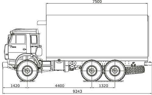 Схематический рисунок Камаз 43118-1098-10  с изотермическим фургоном 