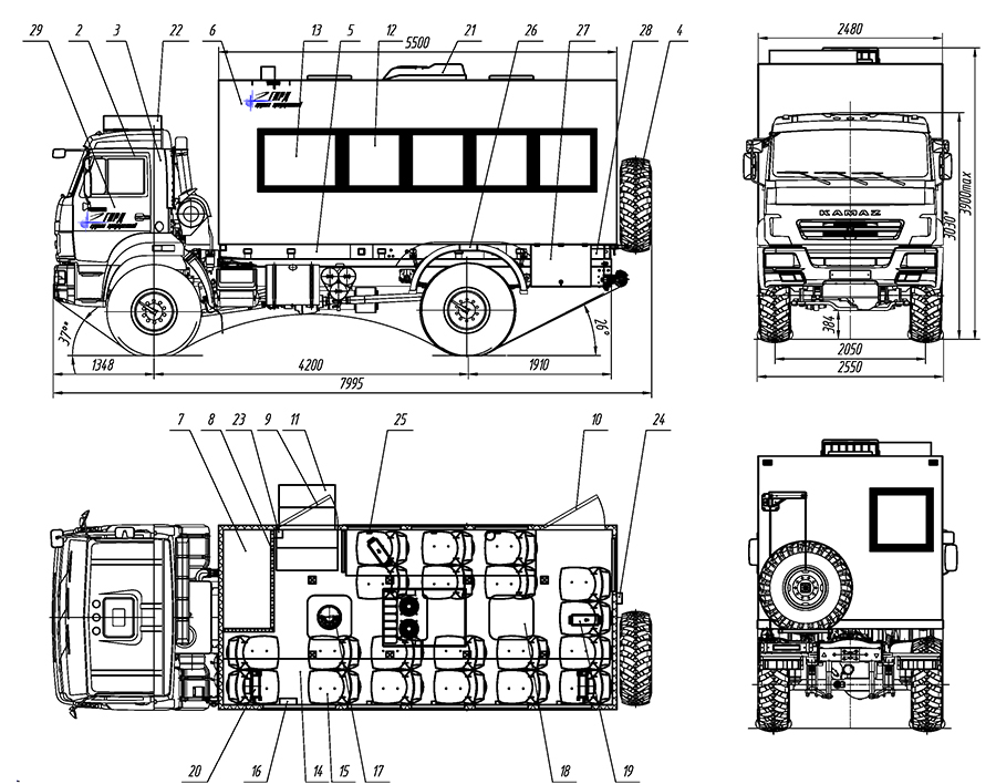 Схематический рисунок Вахтовый Автобус серии 