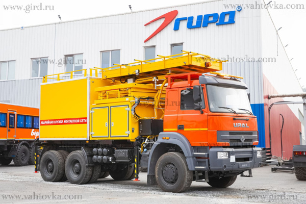 Автомобиль аварийной службы контактной сети ПНП ГИРД 8.5 – подъемник ножничный поворотный на шасси Урал С35510 Автомобиль аварийной службы контактной сети ПНП ГИРД 8.5 – подъемник ножничный поворотный на шасси Урал С35510